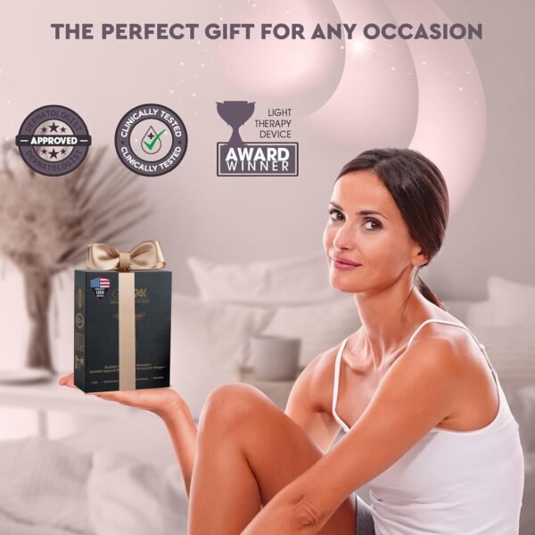 GLO24K Red Light Beauty Device for Face and Neck - Based on Triple Action LED, Thermal, and Vibration Technologies