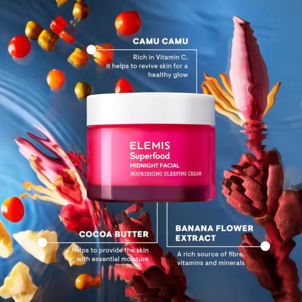 ELEMIS Superfood Midnight Facial, Moisturizer Face Cream, Hydrating Face Moisturizer for Dry Skin, Firming Facial Cream, Camu Camu & Vitamin C Cream