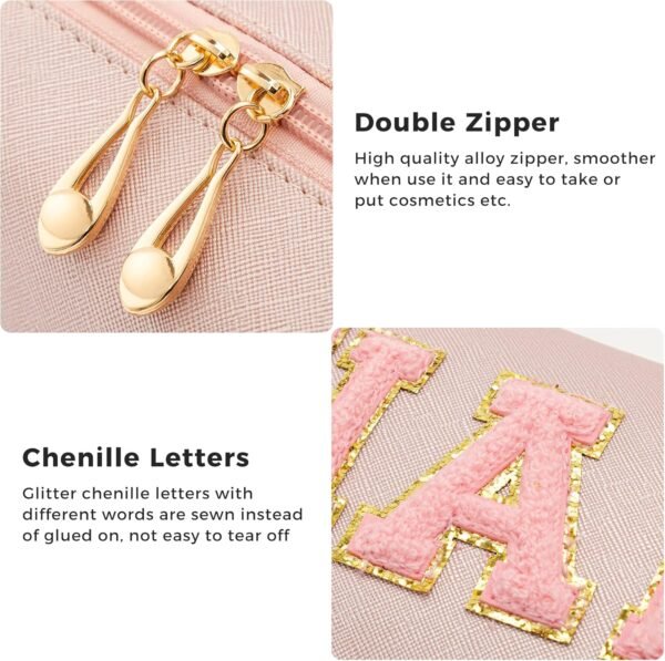 81kQsrhp4UL._AC_SL1500_.jpg HBselect 4 Pcs Chenille Letter Patch Makeup Bags - Portable Waterproof Cosmetic Organizer for Women