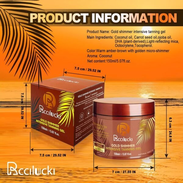 Golden Shimmer Tanning Gel-Browning Tan Accelerator-Hydrating Bronze Enhancer with Carrot & Coconut | Tanning Cream for Sun/Tanning Bed Use (5 Fl Oz)