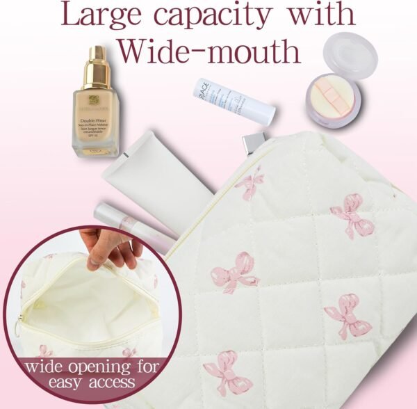 81kVN0xv0gL._AC_SL1500_.jpg Quilted Makeup Pouch,Cotton Puffy Makeup Bag, Coquette Cosmetic Bag for Women and Girls, Aesthetic Organizer Bag, Cute Flower Travel Toiletry Bag