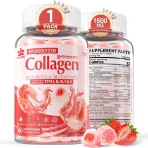 Collagen Peptide Gummies for Women & Men Sugar-Free, Multi Collagen Hydrolyzed w/ 1500mg Protein Type I,II,III,V,X, 5000mcg Biotin, Methylated B12, Vitamin C A E D3 B6 for Skin Hair Nails, Bone, 60Cts