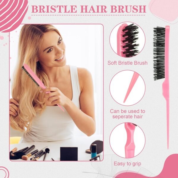 81kjUsrqcgL._SL1500_.jpg Boao 10 Pcs Hair Styling Kit - Detangler, Wide Tooth Comb, Teasing Brush, Rat Tail Comb, Edge Brush, Alligator Clips for Curly, Wet Hair - Gift for Women & Girls (Pink)