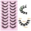 ALPHONSE Russian Lashes Clear Band False Eyelashes Natural Look D-Curly Fake Lashes Russian Strip Faux Mink Eyelashes 9 Pairs Pack