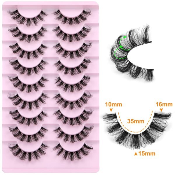ALPHONSE Russian Lashes Clear Band False Eyelashes Natural Look D-Curly Fake Lashes Russian Strip Faux Mink Eyelashes 9 Pairs Pack