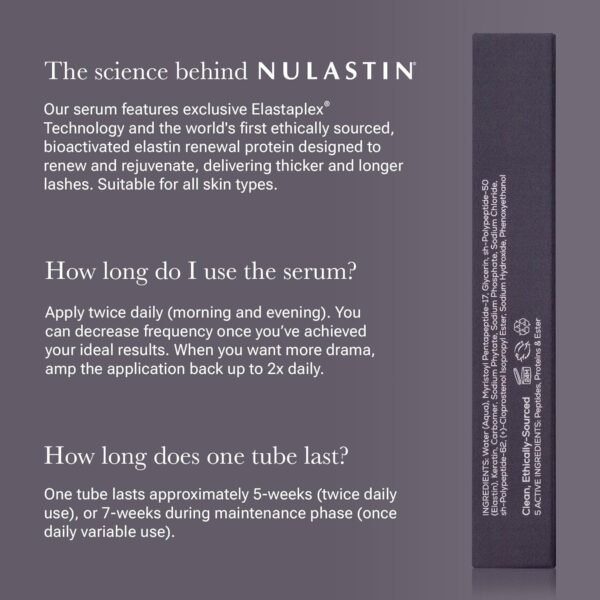 NULASTIN Eyelash Serum for Thicker Looking Lashes - Follicle Fortifying LASH Serum - Clinically Tested Eyelash Enhancing with Keratin - From the Experts in Brows and Lashes (0.1 Fl Oz)