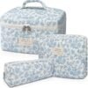 81lMSr6ESiL._AC_SL1500_.jpg Makeup Bag, Large Quilted Cosmetic Bag, Big Floral Make Up Bag for Women Girls, Cute Cotton Makeup Bag Set, Flower Travel Toiletry Organizer Bag