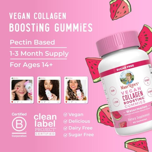 81lUdfaXsEL._AC_SL1500_.jpg MaryRuth Organics Vegan Collagen for Women & Men, Collagen Boosting Gummies, Skin Care, Lysine, Vitamin C, Vitamin A, Amla, Supplement for Hair & Skin, Vegan, Non-GMO, Gluten Free, 90 Servings