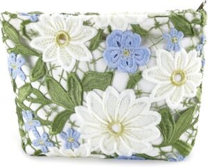 81ld7tx-ML._AC_SL1500_.jpg Flower Makeup Bags Travel Large Floral Cosmetic Bag for Women Cute Makeup Pouch Zippered Portable Toiletry Bag Lace Trendy Aesthetic Make up Organizer Bag Cosmetic Pouch for Purse