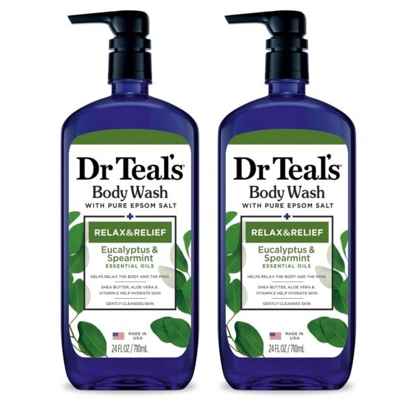 Dr Teal's Body Wash with Pure Epsom Salt, Relax & Relief with Eucalyptus & Spearmint, 24 fl oz (Pack of 2)