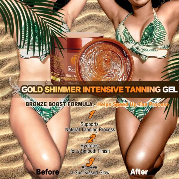 Golden Shimmer Tanning Gel-Browning Tan Accelerator-Hydrating Bronze Enhancer with Carrot & Coconut | Tanning Cream for Sun/Tanning Bed Use (5 Fl Oz)