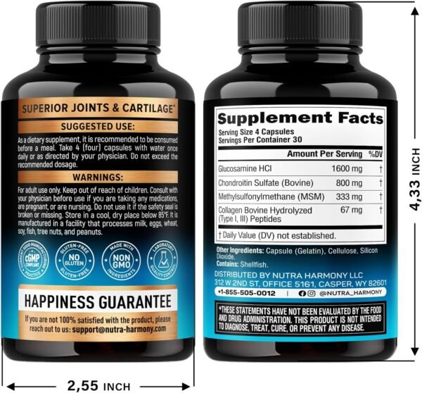 Glucosamine Chondroitin MSM Collagen | FSA HSA Eligible | Joint Support Supplement 2800 mg | Made in USA | FSA Approved Product Items | Flexibility Nutritional Vitamins | For Men & Women, 120 Capsules