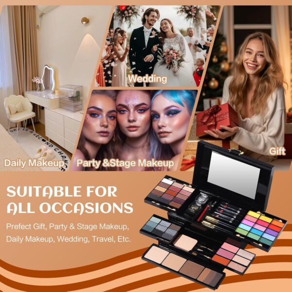 Professional Makeup Kit for Women Girl Full Kit with Mirror 60 Colors All in One Make up Gift Set Included Eyeshadow,Blusher,Highlighter,Compact Powder,Brow Powder,Lipstick,Glitter,Eyeliner,Mascara 02