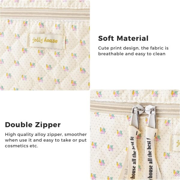 81mIC0ly1cL._AC_SL1500_.jpg HBselect Quilted Makeup Bag, 3PCS Cotton Large Travel Makeup Bag, Cute Floral Coquette Make up Bag Cosmetic Bag Toiletry Bag for Women Girls