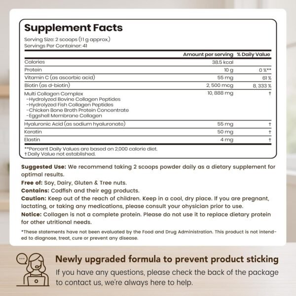 VEV Multi Collagen Peptides Powder, 1 lb – Type I, II, III, V, X, Hydrolyzed Collagen, Hyaluronic Acid Power, Biotin, Vitamin C, Supports Skin, Unflavored, Dissolves Easily (Packaging May Vary)