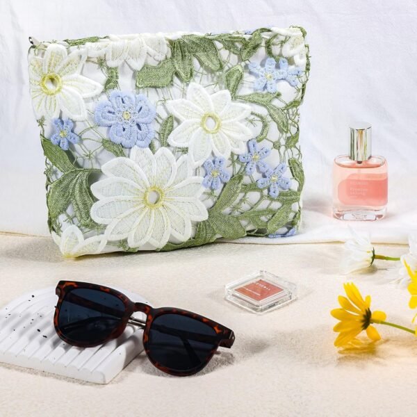 81md4OZ4qCL._AC_SL1500_.jpg Flower Makeup Bags Travel Large Floral Cosmetic Bag for Women Cute Makeup Pouch Zippered Portable Toiletry Bag Lace Trendy Aesthetic Make up Organizer Bag Cosmetic Pouch for Purse