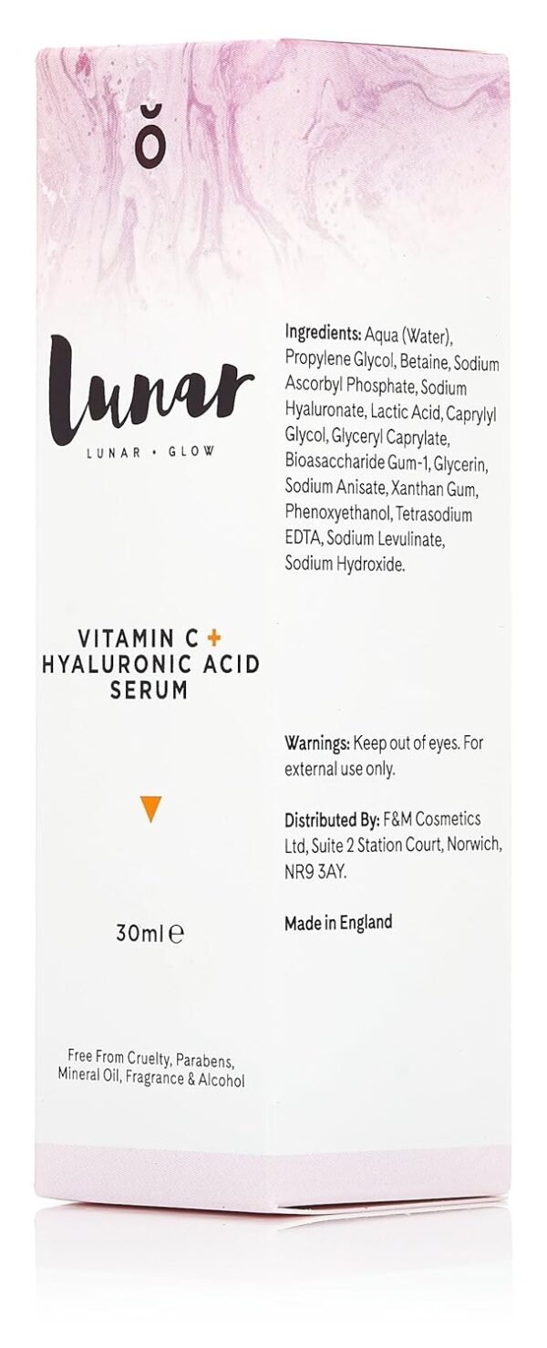 Vitamin C Hyaluronic Acid Serum by Lunar Glow. A Natural Anti Ageing Serum For Your Face & Skin. 1 fl.oz - 30ml.