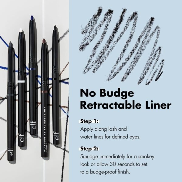 e.l.f. No Budge Retractable Eyeliner, Creamy, Ultra-Pigmented & Waterproof, Creates Bold & Defined Lines, Vegan & Cruelty-Free, Black