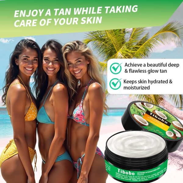 Intensive Tanning Gel, Browning Tan Accelerator Cream, Outdoor Indoor Sun Tanning Oil Lotion with Carrot, Fast Deep Bronzer & Long-Lasting Glow, 3.5 Fl Oz, Tropical Coconut Scent