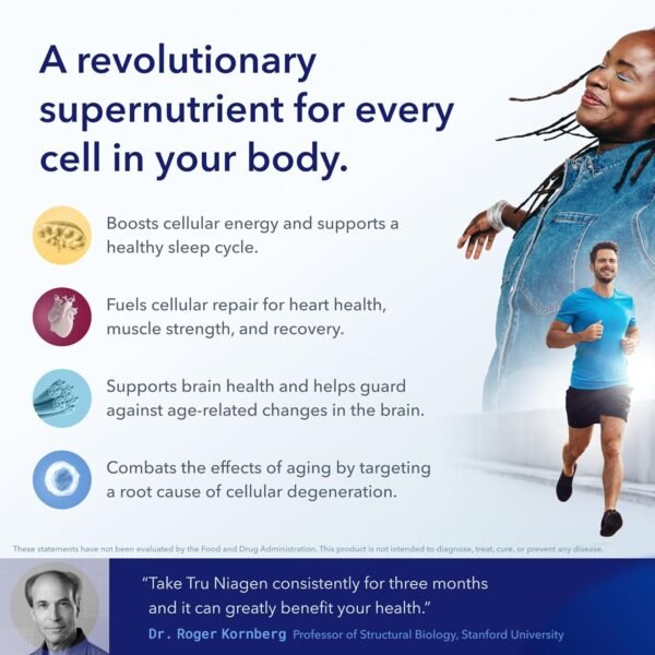 TRU NIAGEN Patented NAD+ Supplement for Anti Aging and Cell Regeneration, 300 mg Niagen, 30 Servings | Supports Cellular Energy, Brain, Muscle | Nicotinamide Riboside (NR) Take 1 Daily | 1 Bottle