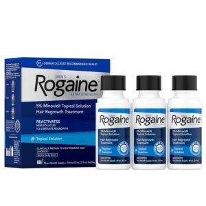 Men's Rogaine Extra Strength 5% Minoxidil Topical Solution for Thin Hair, Hair Loss Treatment to Regrow Fuller, Thicker Hair, 3 Month Supply, 3 Bottles