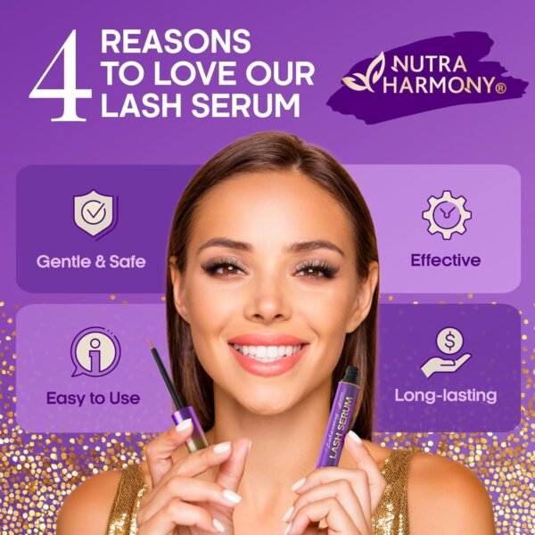 Enhancing Lash Serum for Eyelash Growth with Keratin and Biotin Peptides, Hyaluronic Acid, Creatine for Longer, Fuller, Thicker Lashes, Strength & Nourishment Treatment, Non-Irritating, Vegan, 8ml