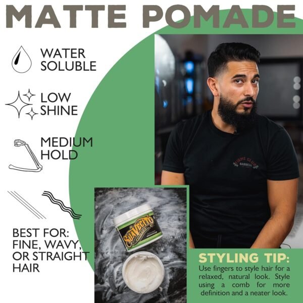 Suavecito Pomade Matte (No Shine) Formula 4 oz, 1 Pack - Medium Hold Hair Pomade For Men - Matte Hair Paste For Natural Texture Hairstyles