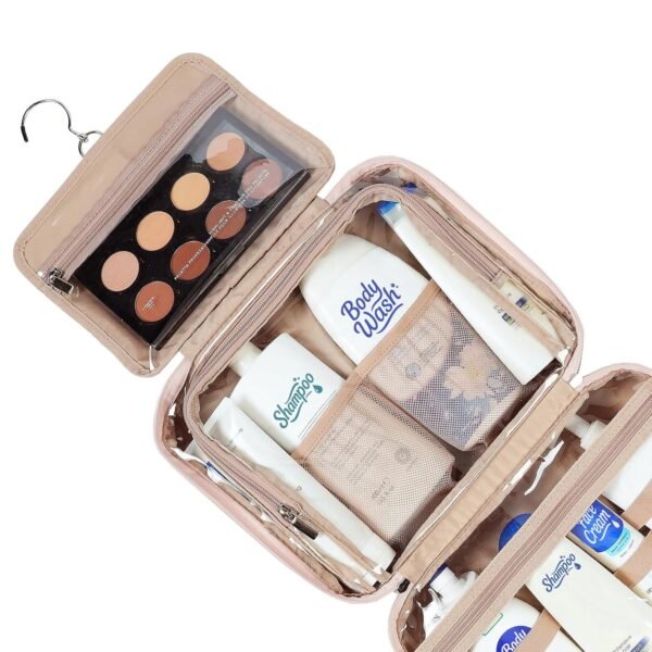 NISHEL Travel Toiletry Bag for Women Large Capacity, Makeup Essentials Organizer, Hanging Case for Accessories, Cosmetics, Pink