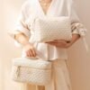 81oHonCzyVL._AC_SL1500_.jpg HBselect Quilted Makeup Bag, 3PCS Cotton Large Travel Makeup Bag, Cute Floral Coquette Make up Bag Cosmetic Bag Toiletry Bag for Women Girls