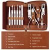 FAMILIFE Manicure Set, Professional Manicure Kit Nail Clippers Set 11 in 1 Stainless Steel Pedicure Tools Nail Kit Men Grooming Tool with Portable Brown Leather Travel Case Luxury Gifts for Him