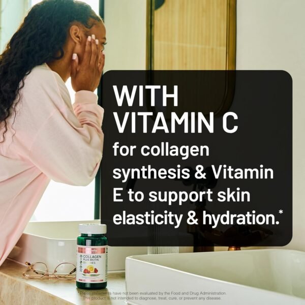 NatureWise Collagen Gummies - Hydrolyzed Collagen Gummies - Type 1 & 3 Peptides for Women + Biotin, Vitamin C, E, & Zinc for Hair Skin and Nails Support - 60 Count[1-Month Supply]