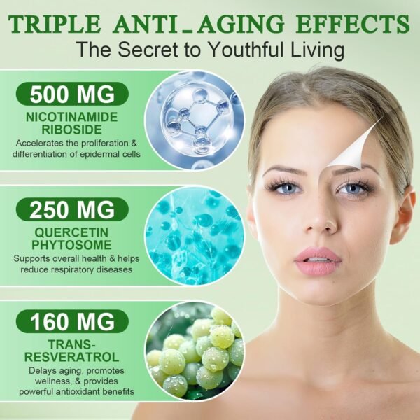 NAD+ Supplement, 910MG Liposomal NAD+ for Women & Men, Nicotinamide Riboside, Resveratrol, Quercetin, NAD Resveratrol Supplement for Anti-Aging, 120 Capsules