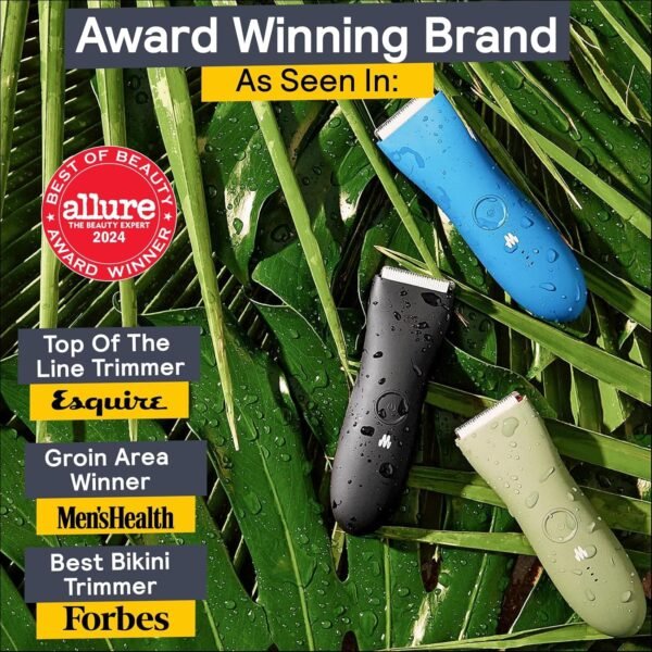 MERIDIAN The Trimmer Original - Body Hair Trimmer for Men, Electric Shaver for Pubic Hair, Chest, Legs & Bikini, Waterproof & Rechargeable, Sage