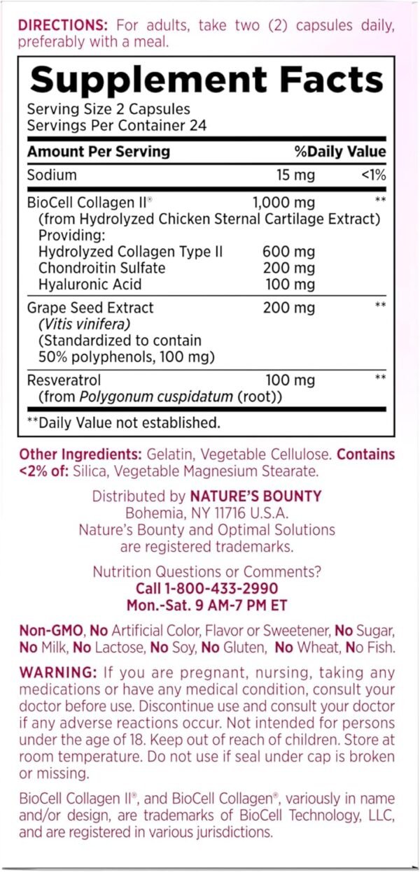 Nature's Bounty Optimal Solutions Ultra Collagen Booster for Healthy-Aging, Collagen Supplement, Resveratrol, Hyaluronic Acid – Collagen Capsules for Women, 48 Capsules