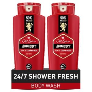 Old Spice Refreshing Body Wash for Men, 3X Defense, 24/7 Shower Fresh with Long Lasting Scent, Red Collection, Swagger with Cedarwood Scent, 24 oz (Pack of 2)