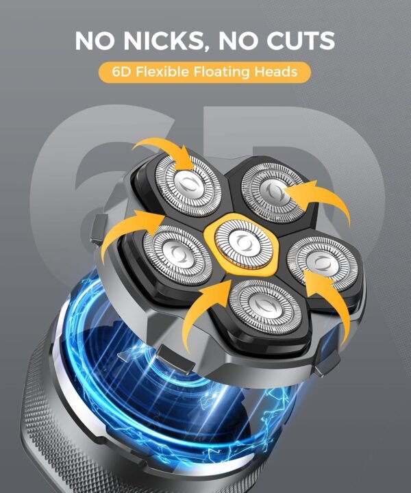 Head Shavers for Bald Men，Newly Designed Magnetic 6D Electric Razor, IPX8 Waterproof Dry/Wet, 10000 RPM High Speed Motor for Fast Shaving, USB-C Cable and Storage Bag for Home & Travel