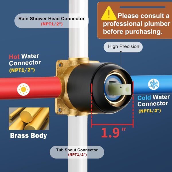 Tub Shower Faucet, Matte Black Shower Faucet Set with 8-Inch All-Metal Rainfall Showerhead and Bathtub Spout, Single-Handle Tub Shower-Trim Kit Included Valve, Matte Black