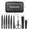 MORGLES Tweezers Set and Nail Clippers, 9 Pcs Stainless Steel Tweezers Kit for Men Professional Manicure Set for Men Grooming Kit with Leather Travel Case