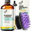 ArtNaturals Organic Rosemary & Castor Hair Growth Oil + Scalp Massager Set – Hair Styling Oils for Dry, Itchy Scalp, Thickening & Hydration - Scalp Oil Products For Damaged Hair & Split Ends – 4.0 oz