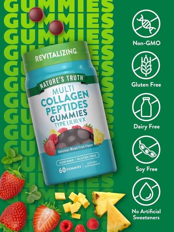 81r8GJkXEyL._AC_SL1500_.jpg Nature's Truth Multi Collagen Gummies | Type I, II, III, V, X | 60 Count | Non-GMO & Gluten Free Complex Supplement | Mixed Fruit Flavor