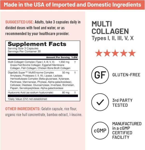 NatureWise Multi Collagen Peptides Pills for Women & Men - Type I, II, III, V, X w/Hyaluronic Acid - Supports Skin, Hair, Joint Health* - Grass Fed, Gluten Free, Non-GMO - 90 Capsules[30 Day Supply]