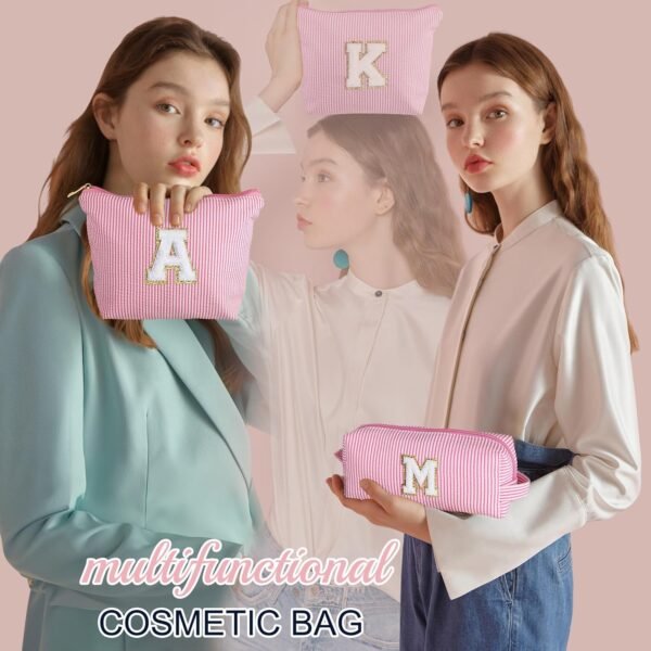 YOOLIFE Personalized Initial Makeup Bag | Pink Cosmetic Travel Bag | 11 12 13 14 15 16 Years Old Girl Gifts Graduation Teacher Gifts Teen Girl Gift Trendy Stuff A