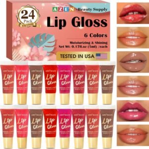 81ru3Qeg90L._SL1500_.jpg AZEN 24 Pack Lip Gloss Set, Color Lip Oil for Dry Cracked Lips Moisturizing Hydrating Nourishing with Vitamin E