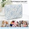 senbowe Floral Makeup Bag, 3 Pack Large Cotton Quilted Makeup Bag Set, Cute Floral Coquette Aesthetic Toiletry Bag Make Up Cosmetic Bag for Women, Toiletry Travel Make Up Organizer Bag
