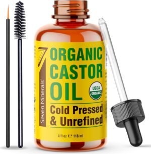 81sqB7xc7DL._SL1500_.jpg Seven Minerals 4oz Organic Castor Oil for Eyelashes, Eyebrows, Face & Hair Growth - Glass Bottle, Cold Pressed & Hexane Free - 100% Pure Castor Hydrates & Boosts Natural Hair, Lash & Brow Growth
