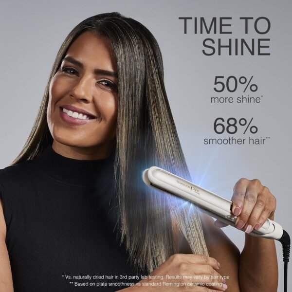 81t1d0fy28L._AC_SL1500_.jpg Remington Shine Therapy 1 inch Hair Straightener Iron, Flat Iron Infused with Argan Oil & Keratin, Professional Ceramic Flat Iron for Less Frizz, Shines and Smooth, Styling Tools