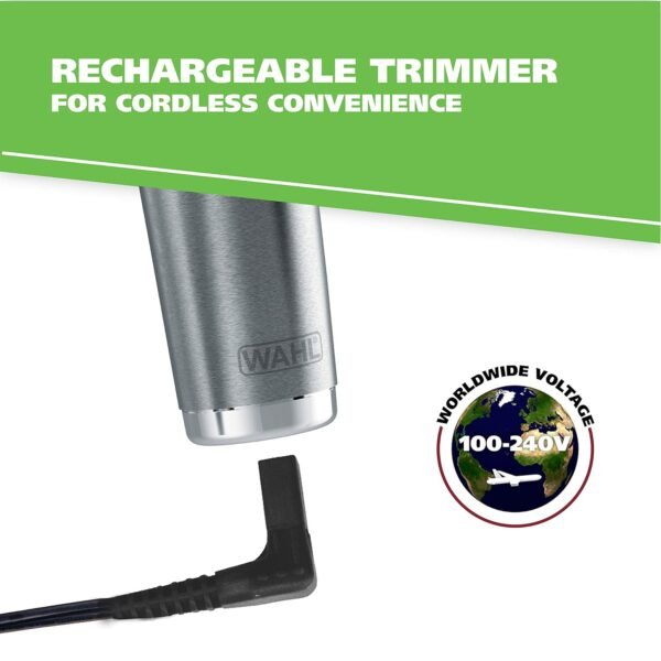 81t3J6ZA3VL._SL1500_.jpg Wahl USA Stainless Steel Lithium Ion 2.0+ Beard Trimmer for Men - Electric Shaver & Nose Ear Trimmer - Rechargeable All in One Men's Grooming Kit - Model 9864SS