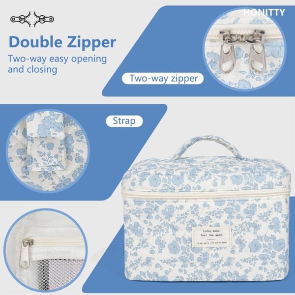 81tHKhtbWL._SL1500_.jpg Makeup Bag,Quilted Cosmetic Bag,Large Floral Make Up Bag for Women,Cotton Makeup Bag Set,Flower Travel Toiletry Bag
