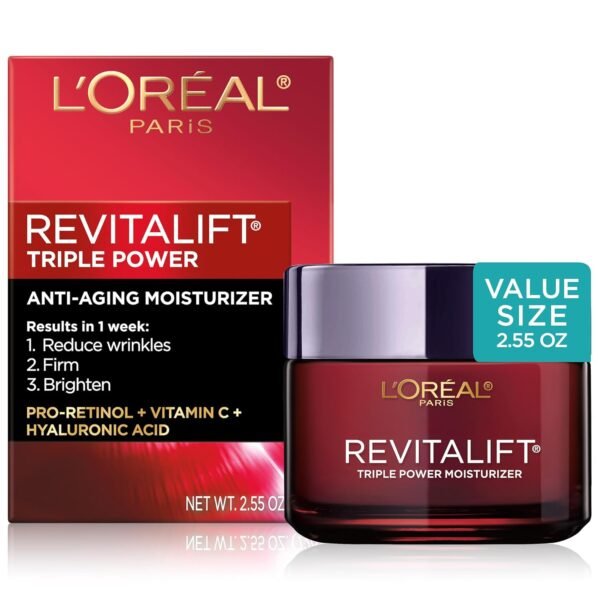 81tTgiDDyWL._SL1500_.jpg L'Oreal Paris Revitalift Triple Power Anti-Aging Face Moisturizer, Pro Retinol, Hyaluronic Acid & Vitamin C, Reduce Wrinkles 2.55 Oz