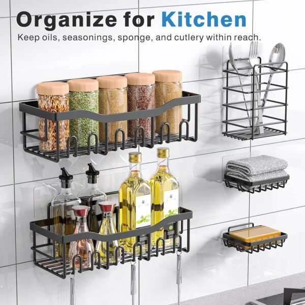 81tclwpW7AL._AC_SL1500_.jpg Adhesive Shower Caddy, 5 Pack Rustproof Stainless Steel Bath Organizers With Large Capacity, No Drilling Shelves for Bathroom Storage & Home Decor